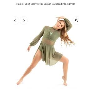 Alexandra Collection Long Sleeve Sequin Gathered‎ Panel Dress Sz M Dance Ballet